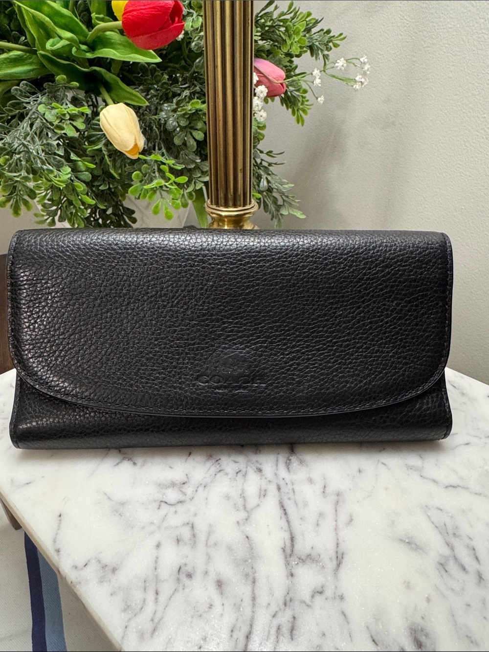 Coach Black Pebbled Leather Fold-Over Wallet